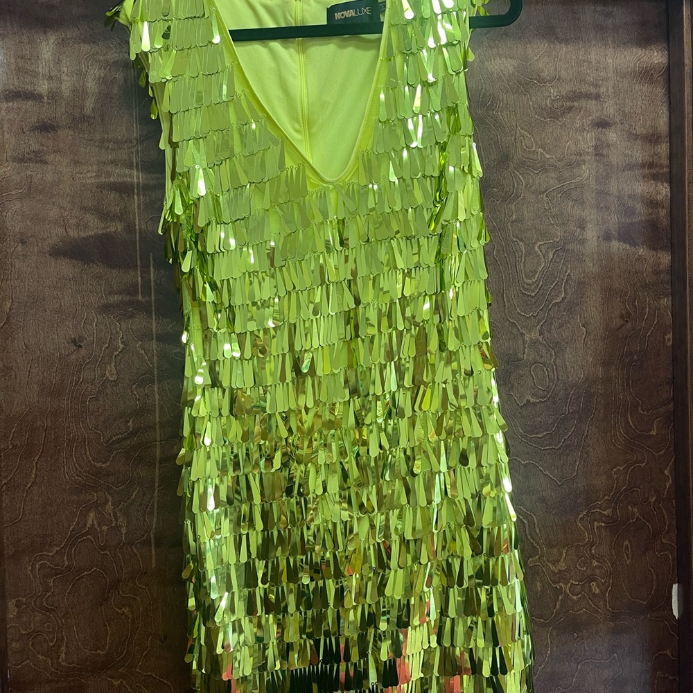 Fashion Nova Neon Green Sequin Mini Dress